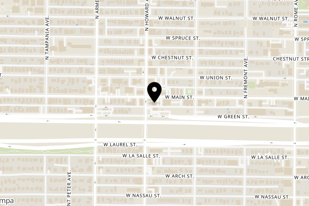 Map showing the location of Catrinas Tacos and Tequila Bar on 1611 N Howard Ave in Tampa